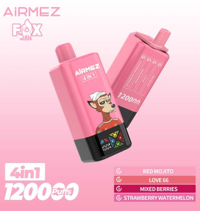 【New Arrive】Airmez Fox 120K Puffs 4 in 1 Flavors Newest Original Rechargeable LCD Display Disposable Vape EU Warehouse