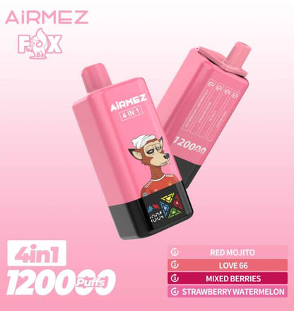 【New Arrive】Airmez Fox 120K Puffs 4 in 1 Flavors Newest Original Rechargeable LCD Display Disposable Vape EU Warehouse