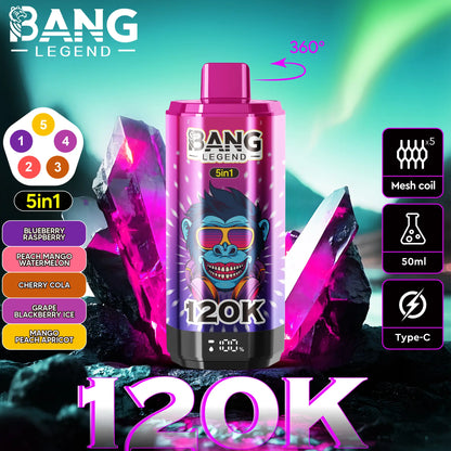【New Arrive】Bang Legend 120000 120K Puffs 5 in 1 Flavors Newest Original Rechargeable LCD Display