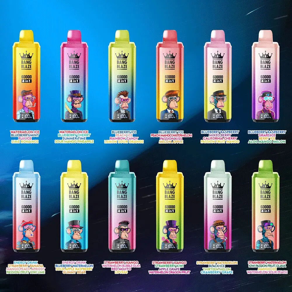 Bang Blaze 60000 60k Puffs 4 in 1 Flavors Newest Original Rechargeable LCD Display