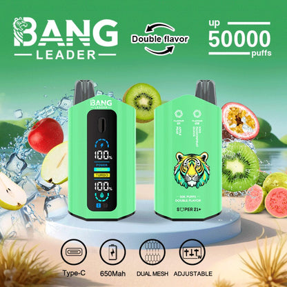 Bang Leader 50000 50K Puffs 2% 3% 5% Nicotine Double Taste LCD Display Disposable Vape(Box of 3)