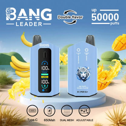 Bang Leader 50000 50K Puffs 2% 3% 5% Nicotine Double Taste LCD Display Disposable Vape(Box of 3)