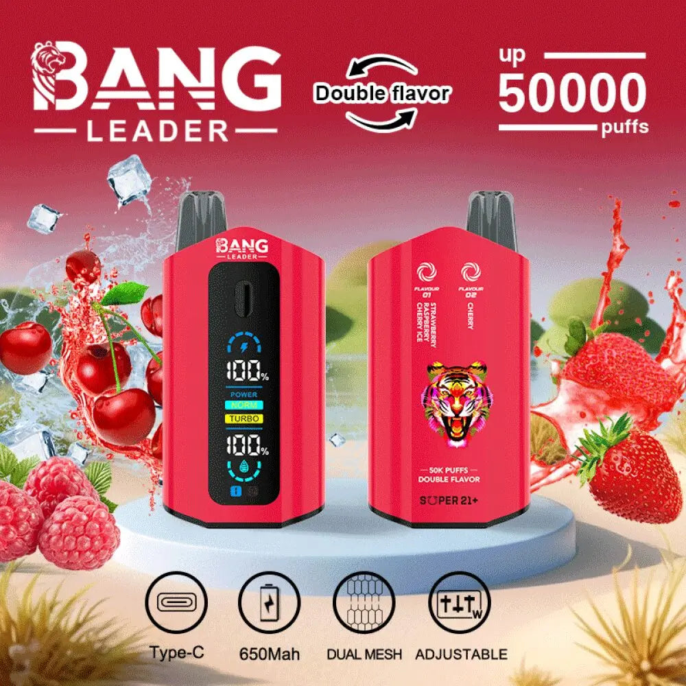 Bang Leader 50000 50K Puffs 2% 3% 5% Nicotine Double Taste LCD Display Disposable Vape(Box of 3)