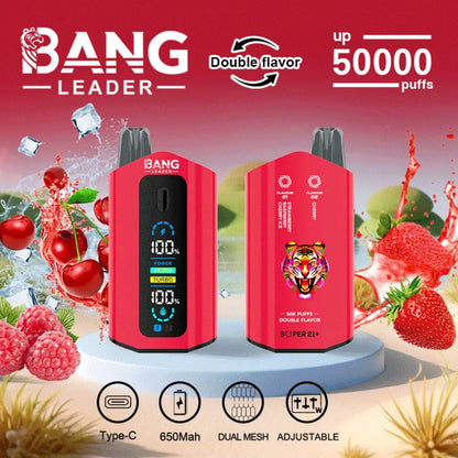 Bang Leader 50000 50K Puffs 2% 3% 5% Nicotine Double Taste LCD Display Disposable Vape(Box of 3)