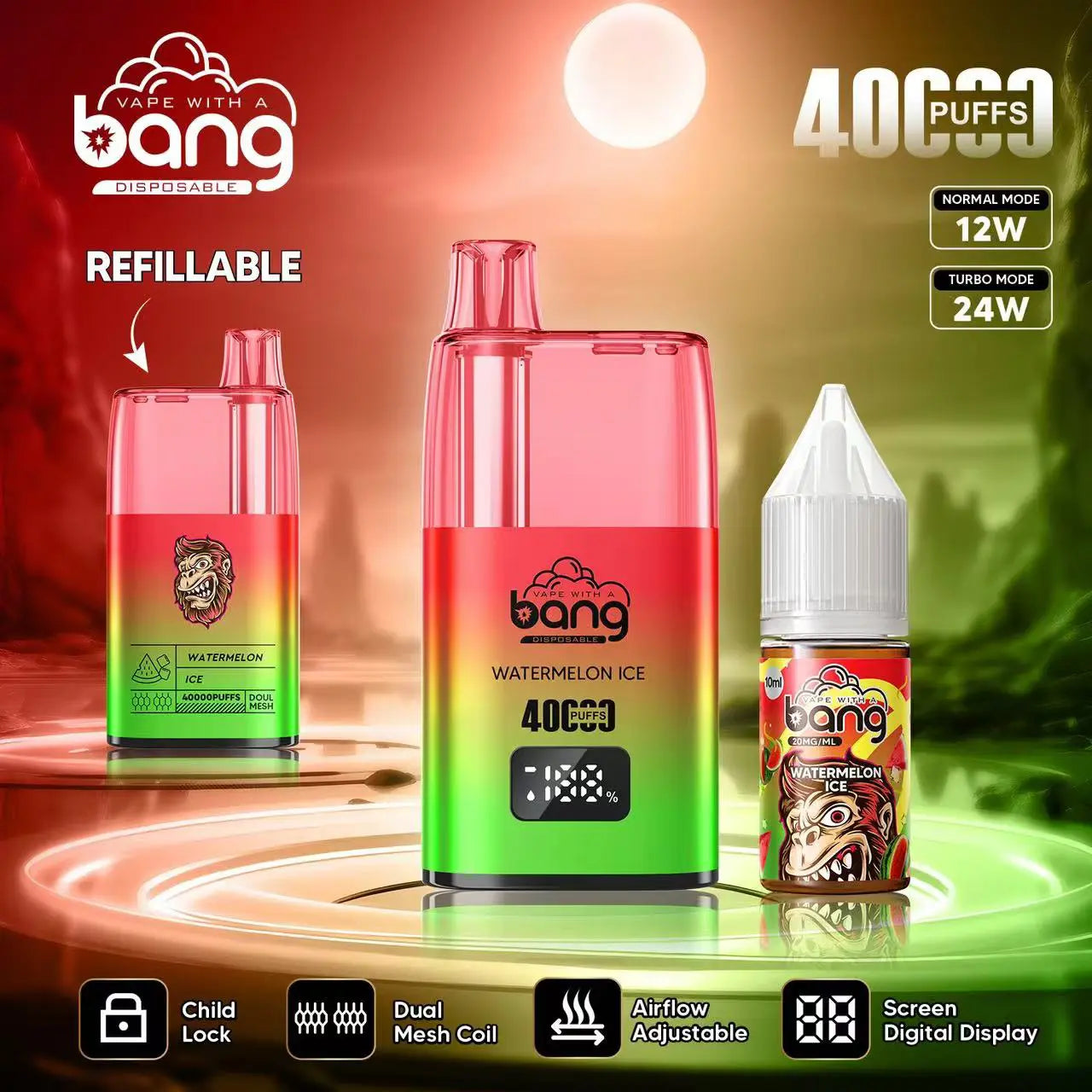 Bang 40000 40K Puffs LED Digital Display Screen Refillable Oil Vape(Box of 3)