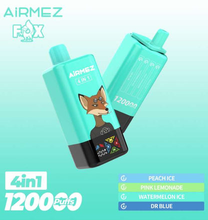 【New Arrive】Airmez Fox 120K Puffs 4 in 1 Flavors Newest Original Rechargeable LCD Display Disposable Vape EU Warehouse