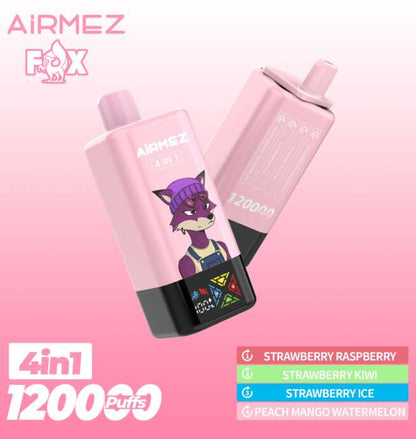 【New Arrive】Airmez Fox 120K Puffs 4 in 1 Flavors Newest Original Rechargeable LCD Display Disposable Vape EU Warehouse