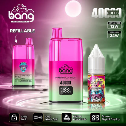 Bang 40000 40K Puffs LED Digital Display Screen Refillable Oil Vape(Box of 3)