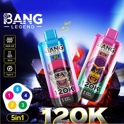 【New Arrive】Bang Legend 120000 120K Puffs 5 in 1 Flavors Newest Original Rechargeable LCD Display