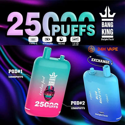Bang King 25000 Puffs 0% 2% 3% 5% Nicotine Double Warehouser Disposable Vape Pod(Box of 3)