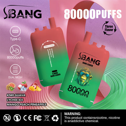 Bang Leader 80000 80K Puffs 3 in 1 Flavors Newest Original Rechargeable Disposable Vape(Box of 3)
