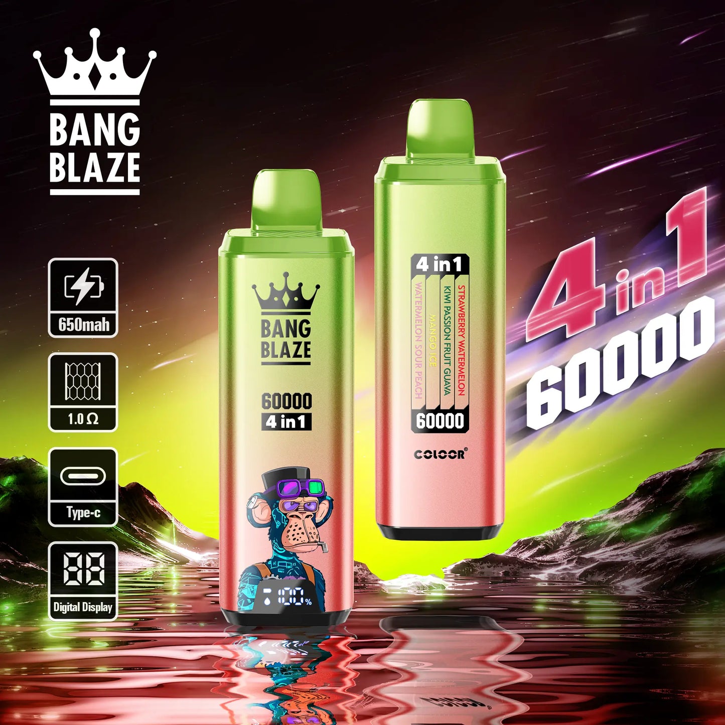 Bang Blaze 60000 60k Puffs 4 in 1 Flavors Newest Original Rechargeable LCD Display