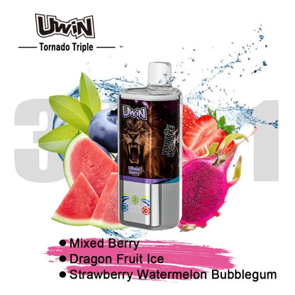 【New Arrive】Uwin Tornado Triple 60000 60K Puffs 3 in 1 Flavors Original Rechargeable LED Display Disposable Vape