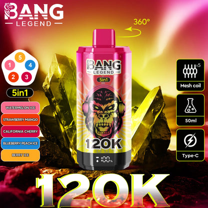 【New Arrive】Bang Legend 120000 120K Puffs 5 in 1 Flavors Newest Original Rechargeable LCD Display