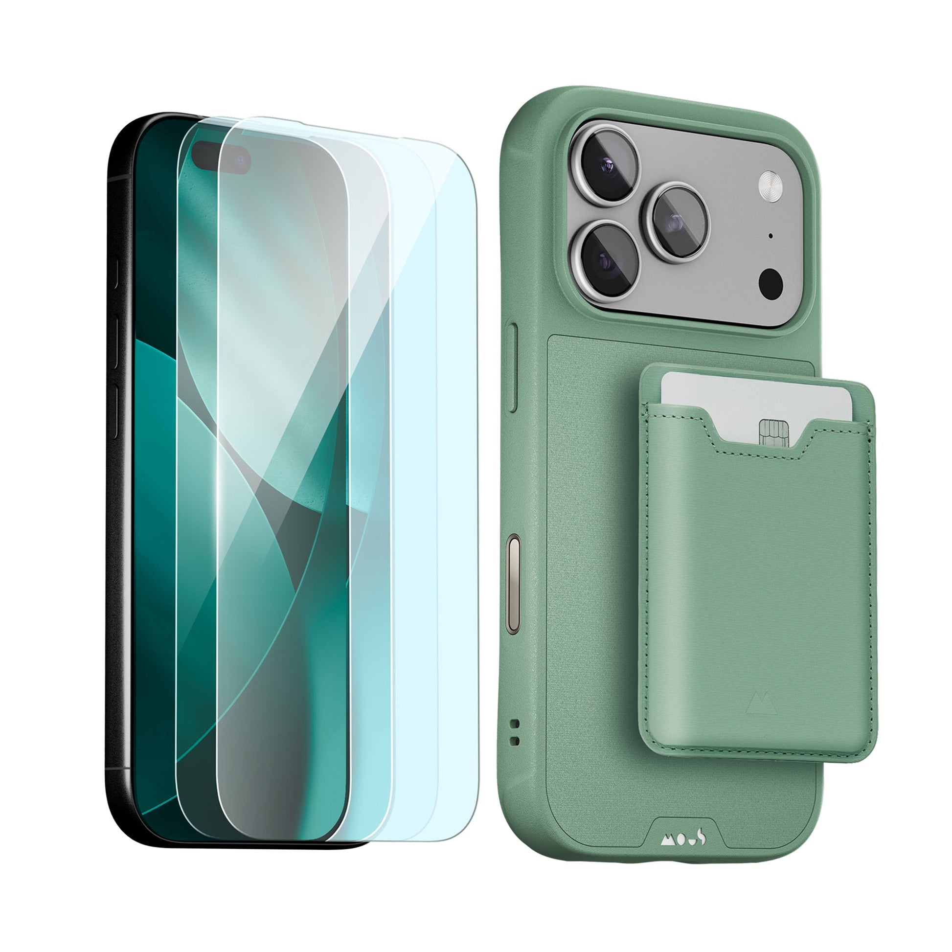 sage-protective-case-screen-protector-and-card-wallet-iphone-starter-kit-9155