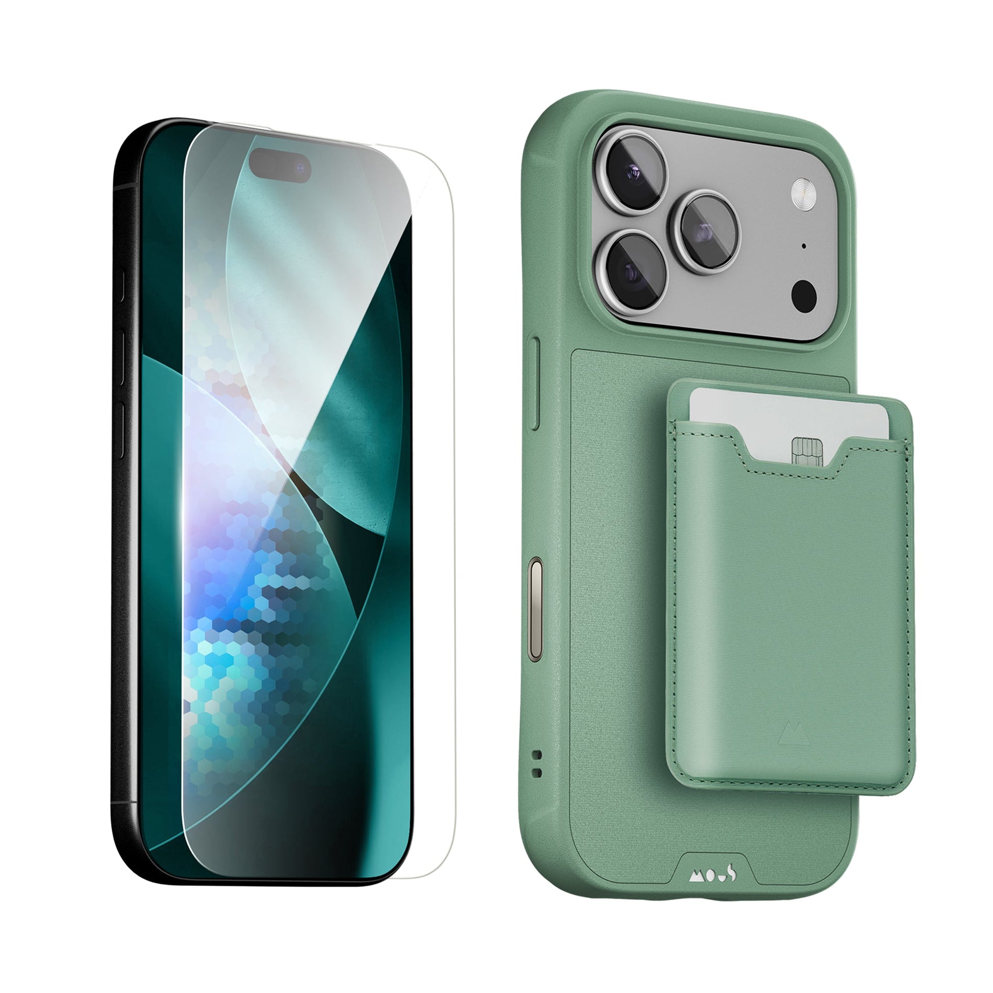 sage-protective-case-screen-protector-and-card-wallet-iphone-starter-kit-9155