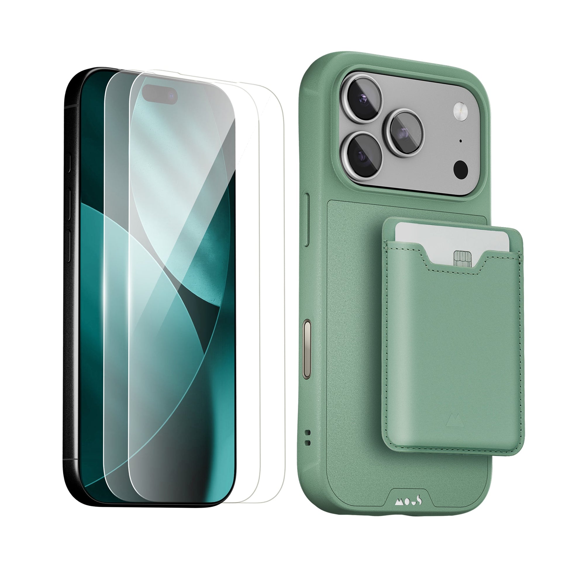 sage-protective-case-screen-protector-and-card-wallet-iphone-starter-kit-9155