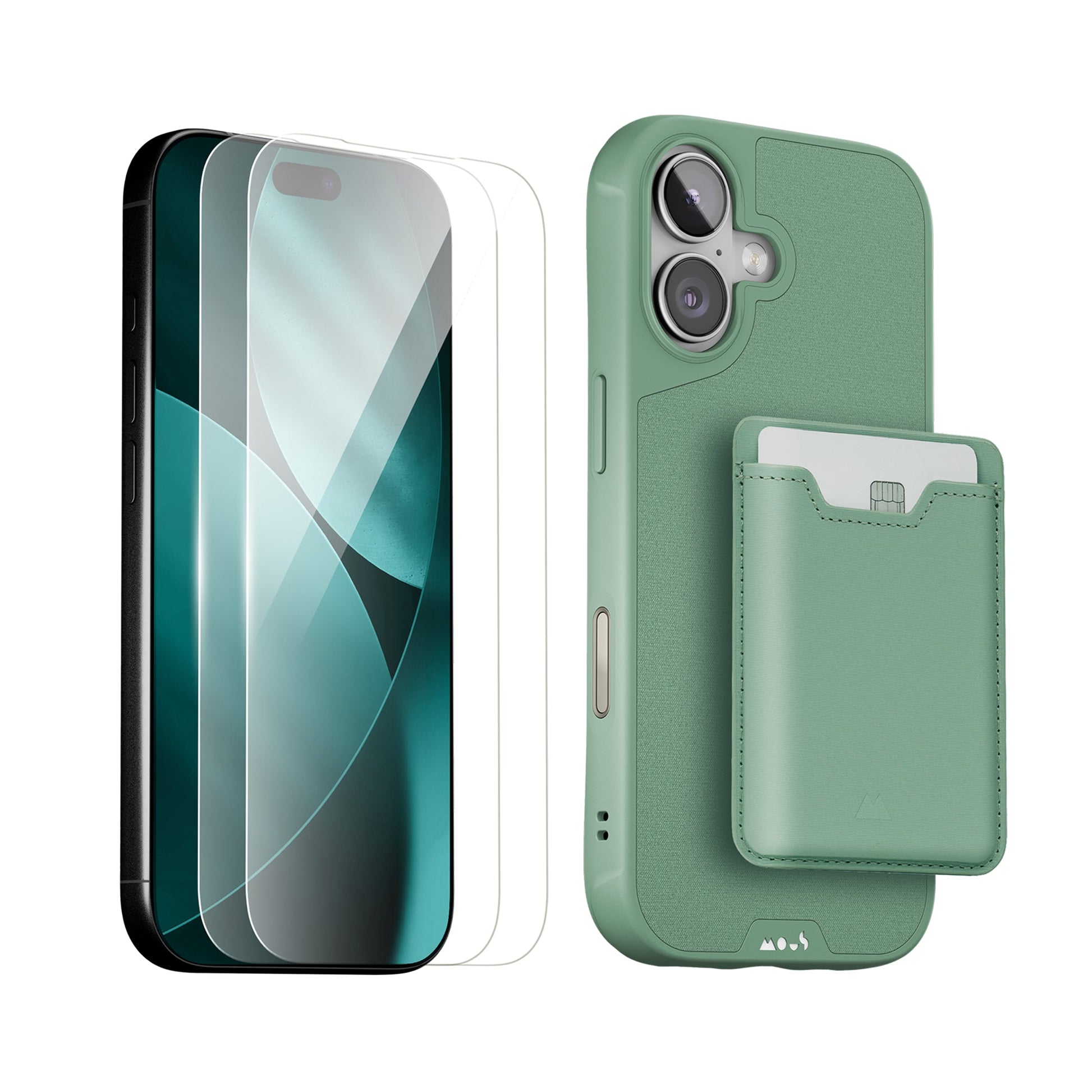 sage-protective-case-screen-protector-and-card-wallet-iphone-starter-kit-9155